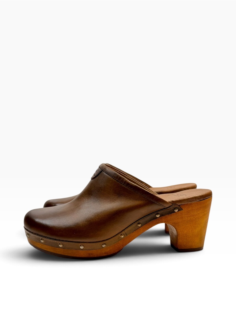 ๐ UGG Sin 1951 Leather Wooden Clogs โ Brown, Size 7 - Picture 4 of 10